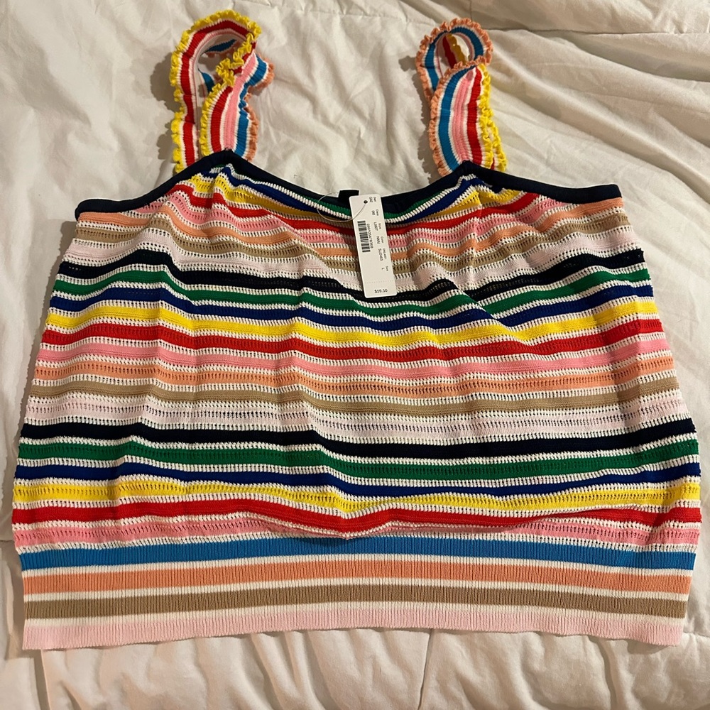J.Crew Rainbow Striped Ruffle Strap Tank Sweater Sz Lg